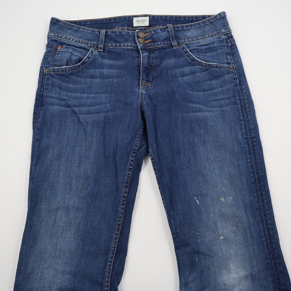 Hudson Signature Bootcut Jeans Womens 32 Blue Medium Wash Distressed NW170DES